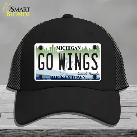 Go Wings Michigan State Novelty License Plate Hat Mesh / Black