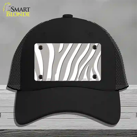 Grey White Zebra Novelty License Plate Hat Mesh / Black