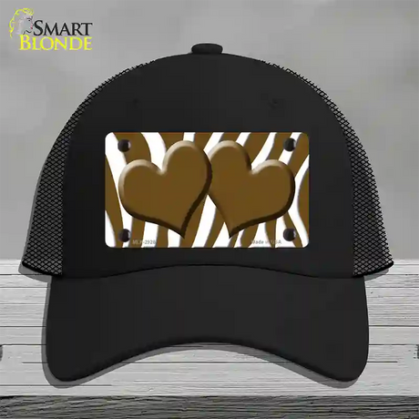 Brown White Zebra Brown Centered Hearts Novelty License Plate Hat Mesh / Black