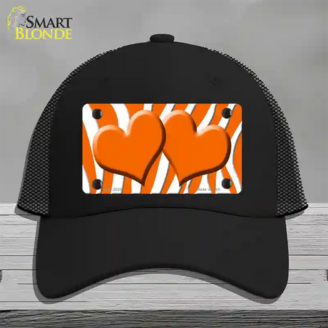 Orange White Zebra Orange Centered Hearts Novelty License Plate Hat Mesh / Black