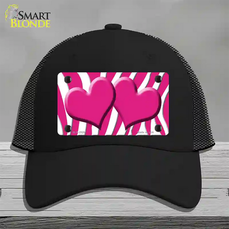 Pink White Zebra Pink Centered Hearts Novelty License Plate Hat Mesh / Black