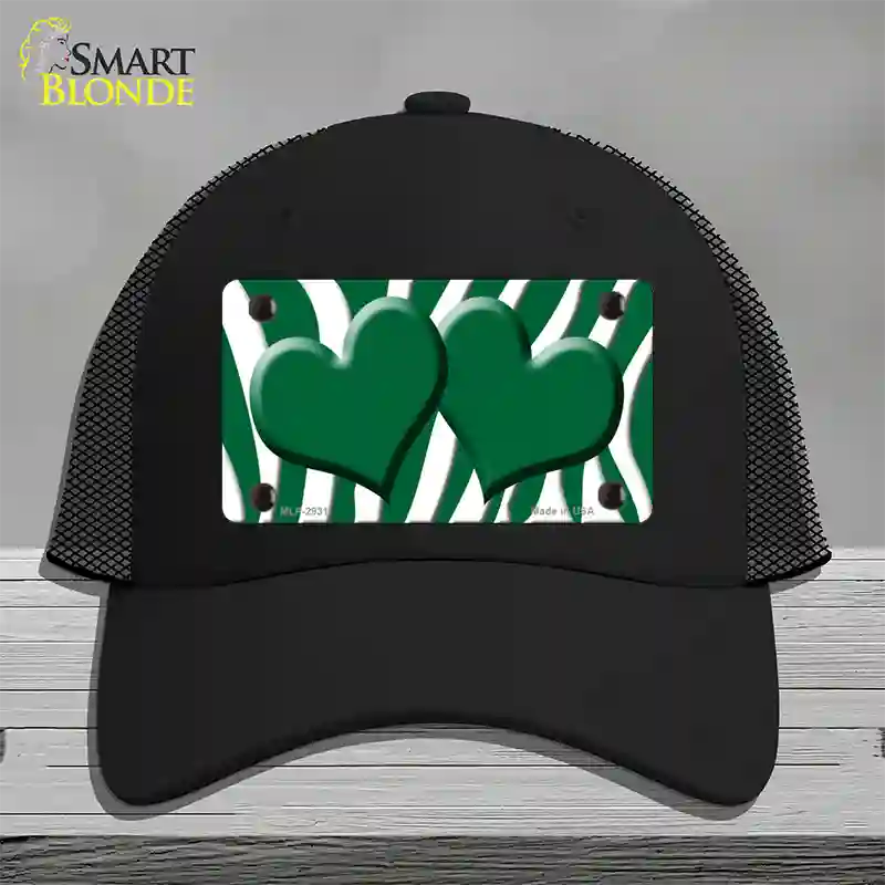 Green White Zebra Green Centered Hearts Novelty License Plate Hat Mesh / Black