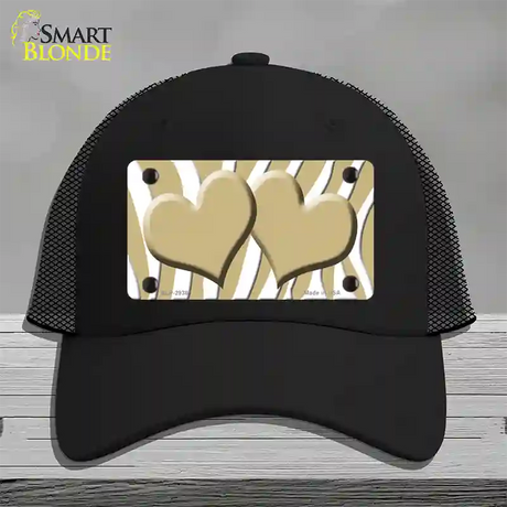 Gold White Zebra Gold Centered Hearts Novelty License Plate Hat Mesh / Black