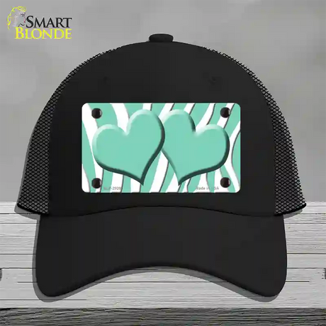 Mint White Zebra Mint Centered Hearts Novelty License Plate Hat Mesh / Black