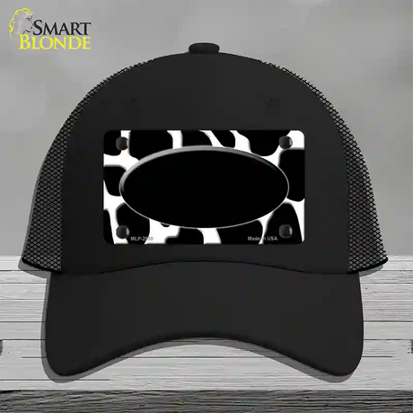 Black White Giraffe Black Center Oval Novelty License Plate Hat Mesh / Black