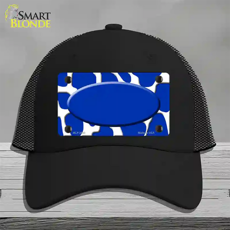 Blue White Giraffe Blue Center Oval Novelty License Plate Hat Mesh / Black