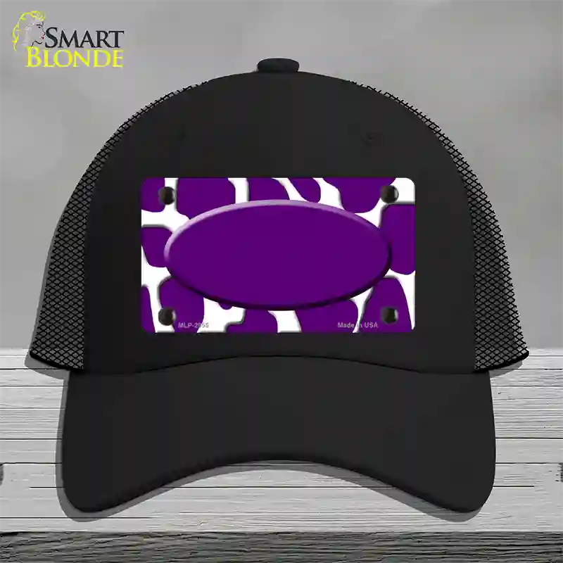 Purple White Giraffe Purple Center Oval Novelty License Plate Hat Mesh / Black