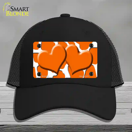 Orange White Giraffe Orange Centered Hearts Novelty License Plate Hat Mesh / Black