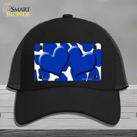 Blue White Giraffe Blue Centered Hearts Novelty License Plate Hat Mesh / Black