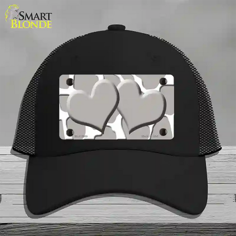 Grey White Giraffe Grey Centered Hearts Novelty License Plate Hat Mesh / Black