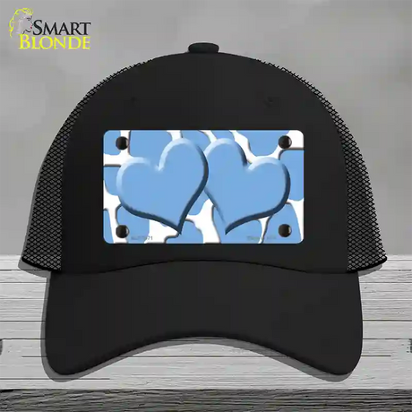 Light Blue White Giraffe Light Blue Centered Hearts Novelty License Plate Hat Mesh / Black