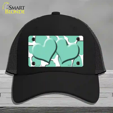 Mint White Giraffe Mint Centered Hearts Novelty License Plate Hat Mesh / Black