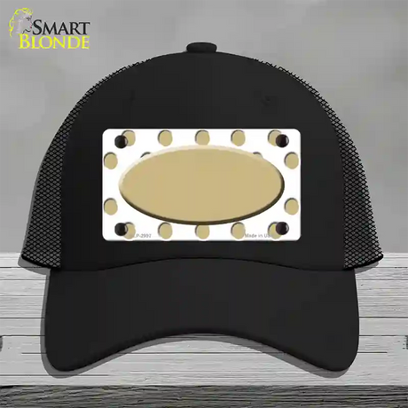 Gold White Polka Dot Gold Center Oval Novelty License Plate Hat Mesh / Black