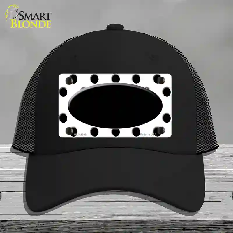 Black White Polka Dot Black Center Oval Novelty License Plate Hat Mesh / Black