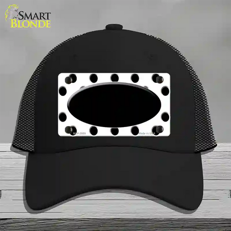 Black White Polka Dot Black Center Oval Novelty License Plate Hat Mesh / Black