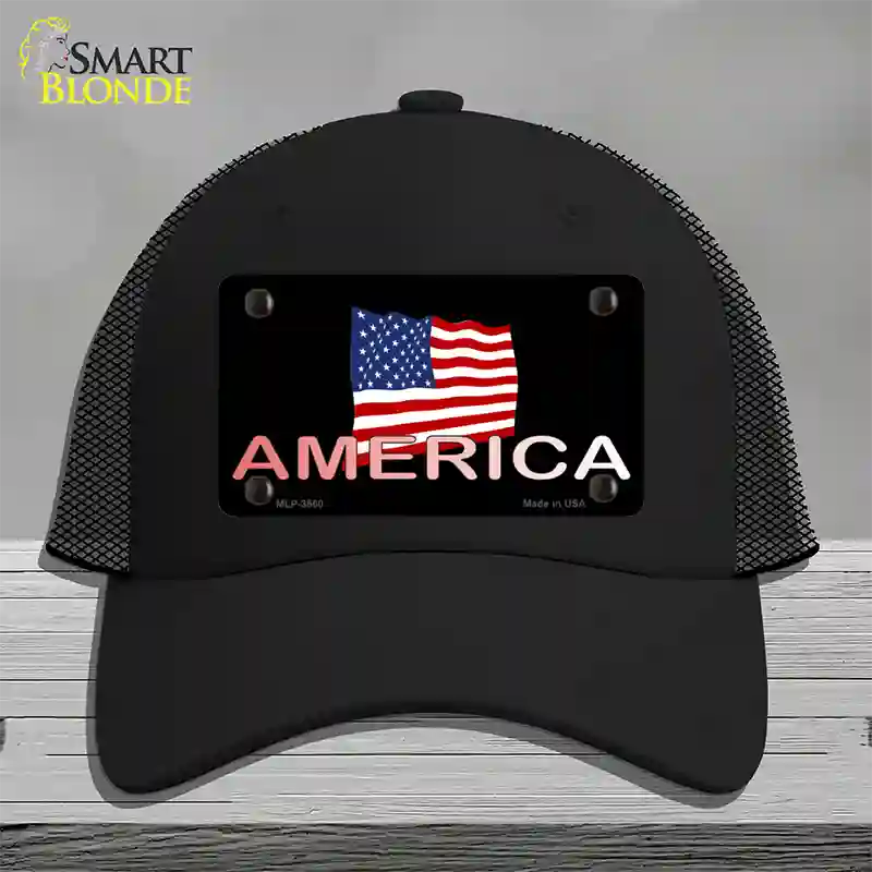 American Flag Black Novelty License Plate Hat Mesh / Black