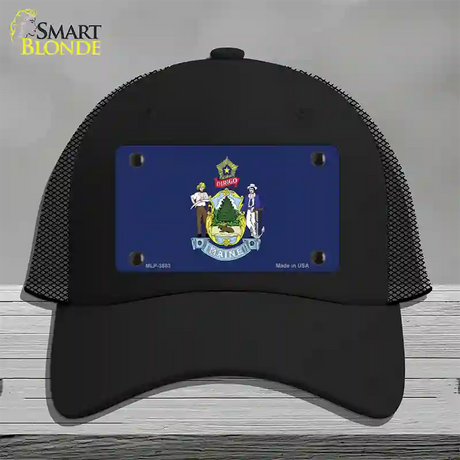 Maine State Flag Novelty License Plate Hat Mesh / Black