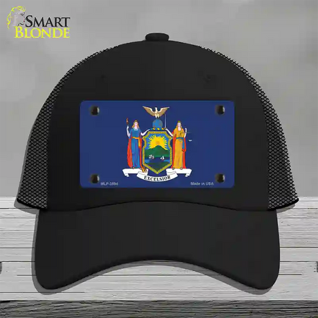 New York State Flag Novelty License Plate Hat Mesh / Black