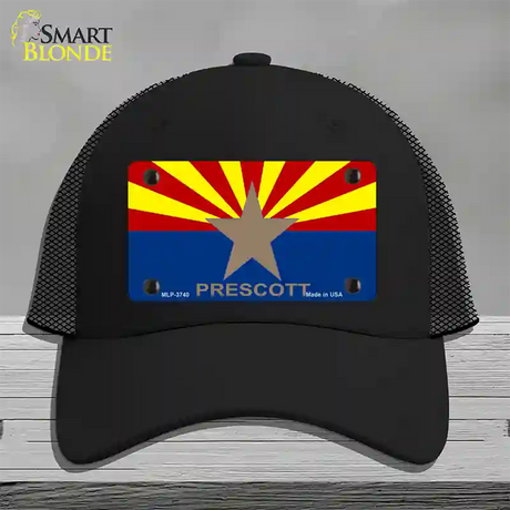 Prescott Arizona State Flag Novelty License Plate Hat Mesh / Black