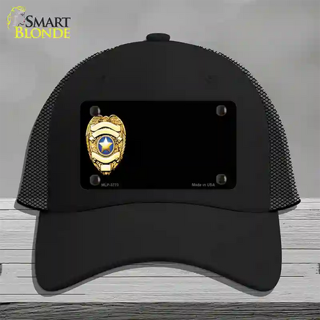 Police Badge Offset Novelty License Plate Hat Mesh / Black