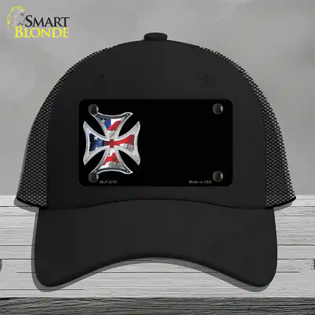 American Flag Maltese Cross Offset Novelty License Plate Hat Mesh / Black