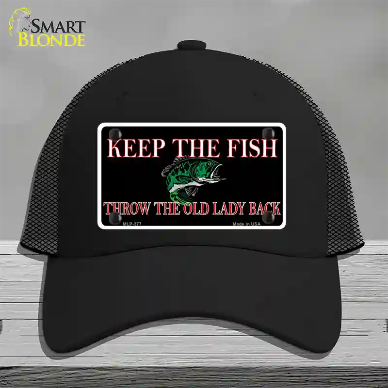 Keep the Fish Novelty License Plate Hat Mesh / Black