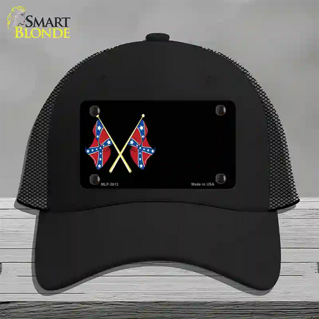 Crossed Rebel Flags Offset Novelty License Plate Hat Mesh / Black