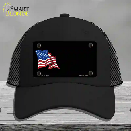 American Flag Offset Novelty License Plate Hat Mesh / Black