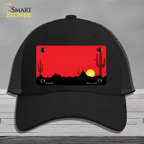 Southwest Cactus Sunrise Red Novelty License Plate Hat Mesh / Black