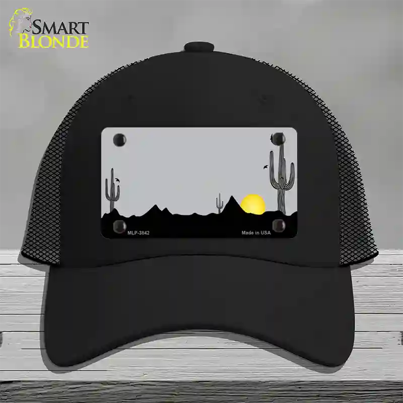 Southwest Cactus Sunrise Gray Novelty License Plate Hat Mesh / Black