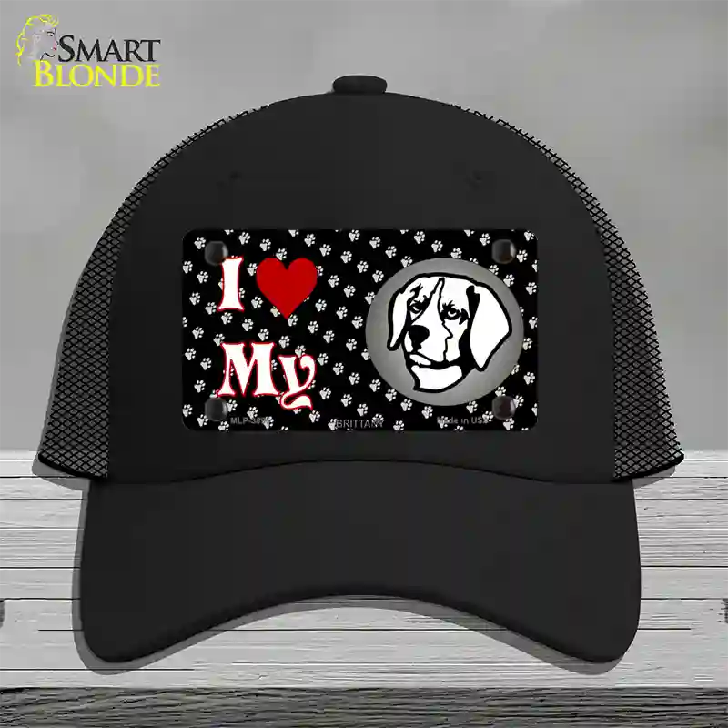 I Love My Brittany Novelty License Plate Hat Mesh / Black