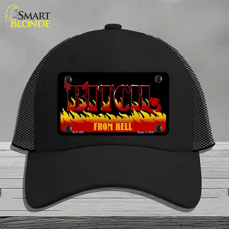 Bitch From Hell Flames Novelty License Plate Hat Mesh / Black