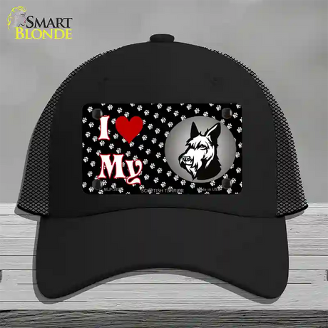 I Love My Scottish Terrier Novelty License Plate Hat Mesh / Black