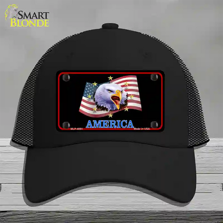 Waving Flag Bald Eagle Black Novelty License Plate Hat Mesh / Black