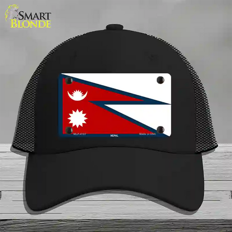 Nepal Flag Novelty License Plate Hat Mesh / Black