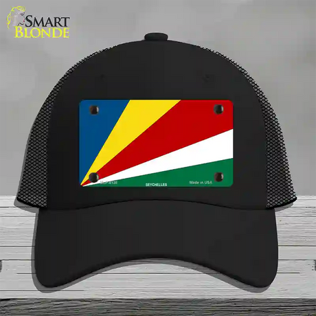 Seychelles Flag Novelty License Plate Hat Mesh / Black