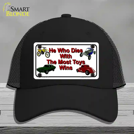 He With The Most Toys Wins Novelty License Plate Hat Mesh / Black