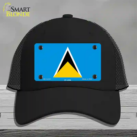 St Lucia Flag Novelty License Plate Hat Mesh / Black