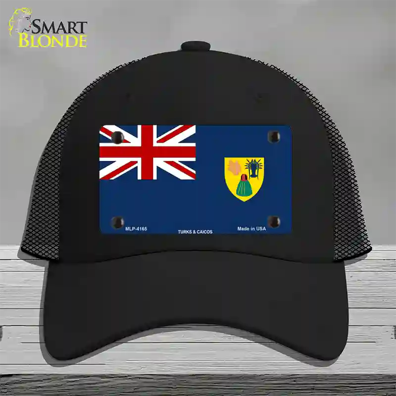 Turks And Caicos Flag Novelty License Plate Hat Mesh / Black