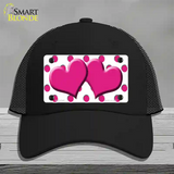 Hot Pink White Polka Dot Hot Pink Centered Hearts Novelty License Plate Hat Mesh / Black