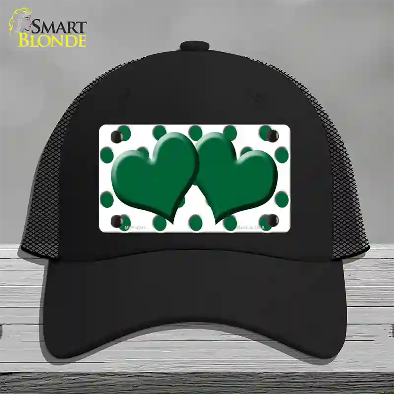 Green White Polka Dot Green Centered Hearts Novelty License Plate Hat Mesh / Black