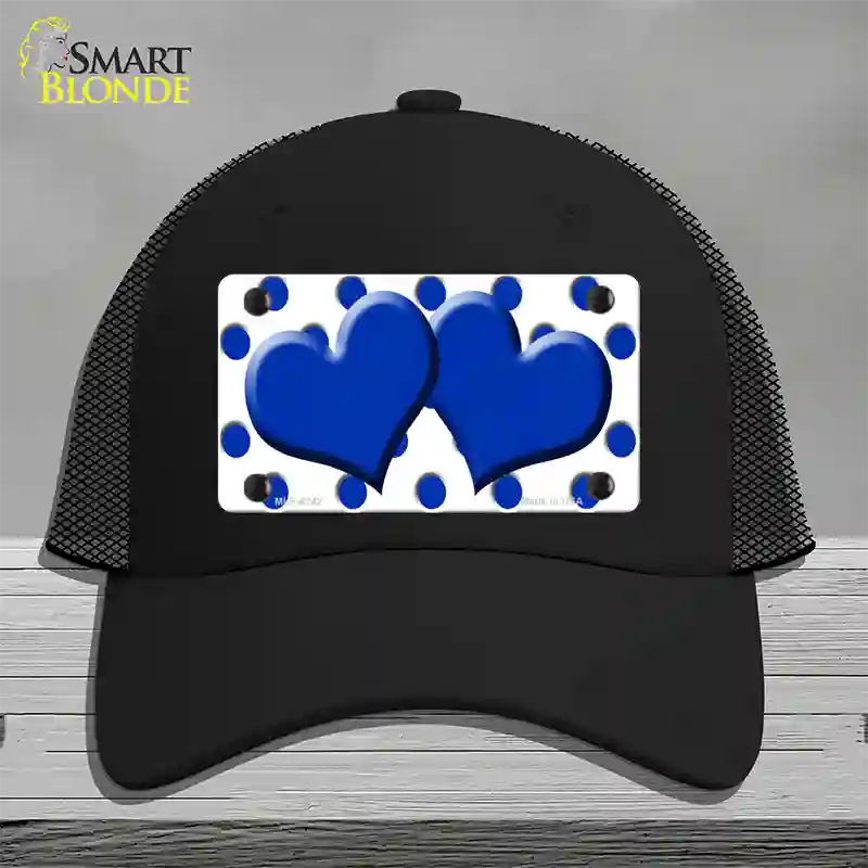 Blue White Polka Dot Blue Centered Hearts Novelty License Plate Hat Mesh / Black