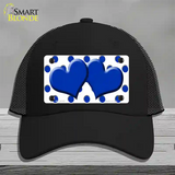 Blue White Polka Dot Blue Centered Hearts Novelty License Plate Hat Mesh / Black