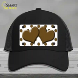 Brown White Polka Dot With Brown Centered Hearts Novelty License Plate Hat Mesh / Black