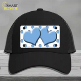 Light Blue White Polka Dot Light Blue Centered Hearts Novelty License Plate Hat Mesh / Black