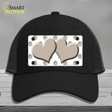 Tan White Polka Dot Tan Centered Hearts Novelty License Plate Hat Mesh / Black