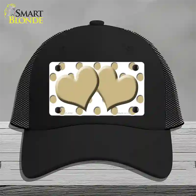 Gold White Polka Dot Gold Centered Hearts Novelty License Plate Hat Mesh / Black