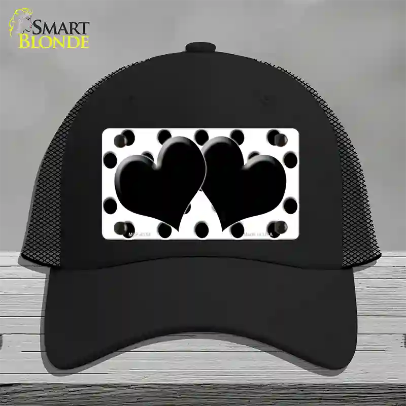 Black White Polka Dot Black Centered Hearts Novelty License Plate Hat Mesh / Black