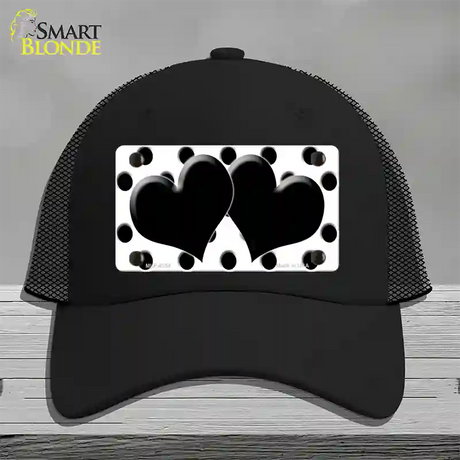 Black White Polka Dot Black Centered Hearts Novelty License Plate Hat Mesh / Black