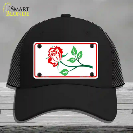 Rose Design White Novelty License Plate Hat Mesh / Black